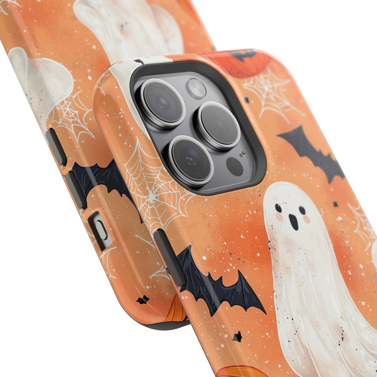 Spooky Cute Ghost MagSafe iPhone Case – Halloween Ghosts, Pumpkins, Bats & Cobwebs Design