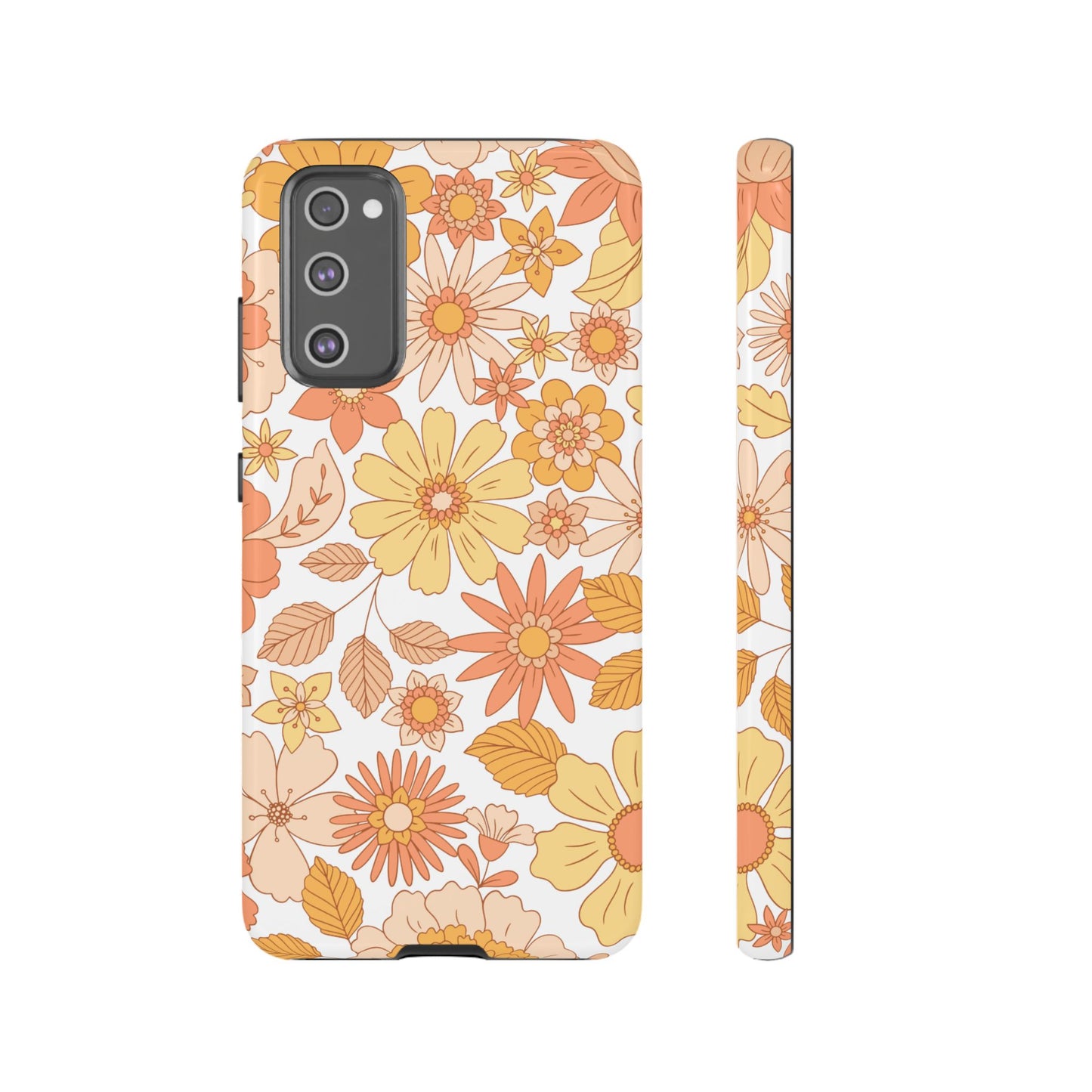 Vintage Floral Bloom Samsung Galaxy Case – Warm Orange & Yellow Retro Flower Design with Matte Finish