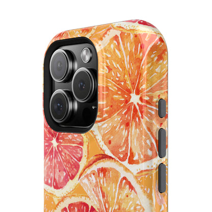 Watercolor Citrus Splash Tough MagSafe iPhone Case – Vibrant Fruit Print, Shock-Resistant Design