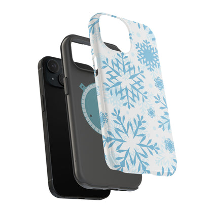 Frosty Blue Snowflakes MagSafe iPhone Case – Shockproof, Smooth Matte Finish, Dual-Layer Design