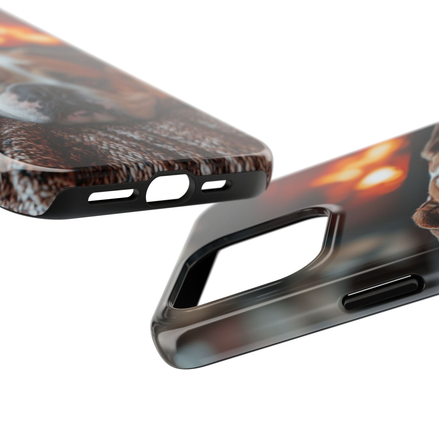 Cozy Bulldog iPhone Case – Fireside-Inspired Protective Cover Description: