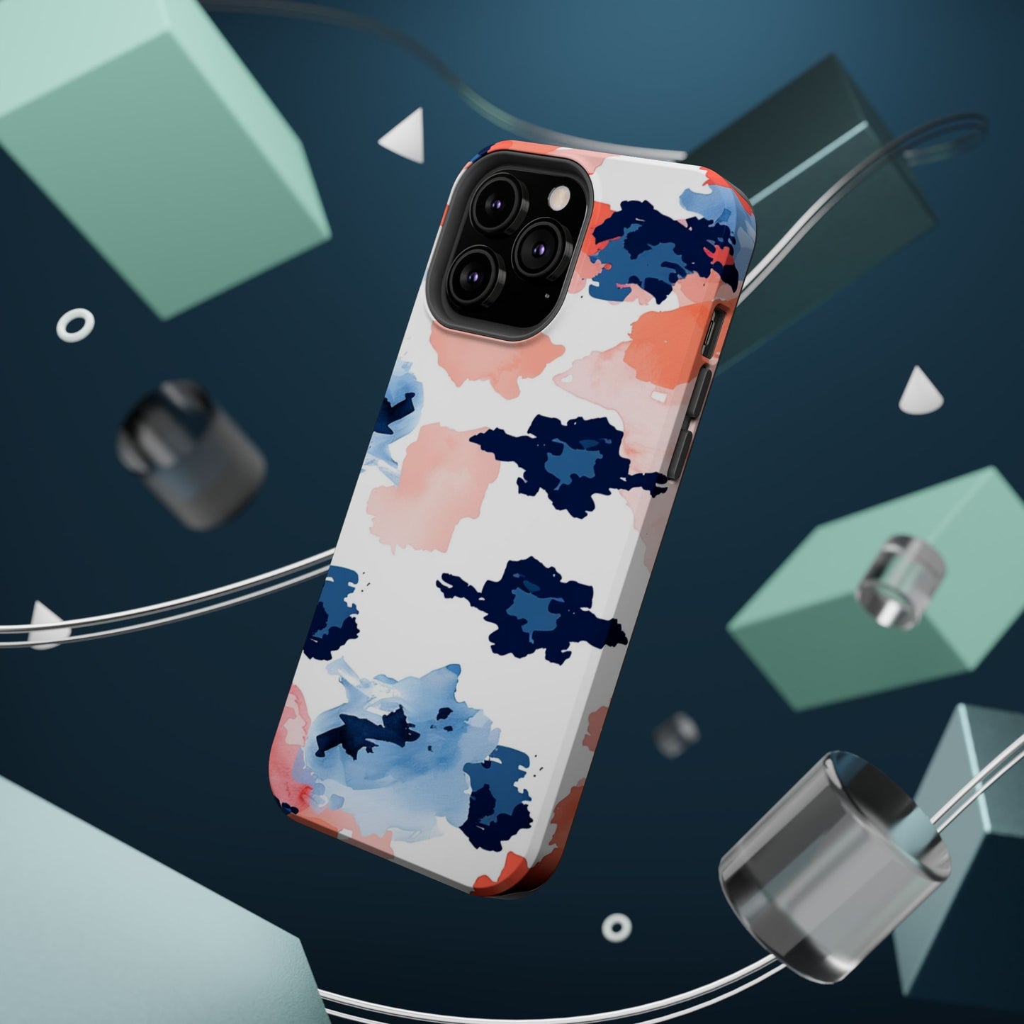 Abstract Coral & Navy Watercolor Design – MagSafe iPhone Case