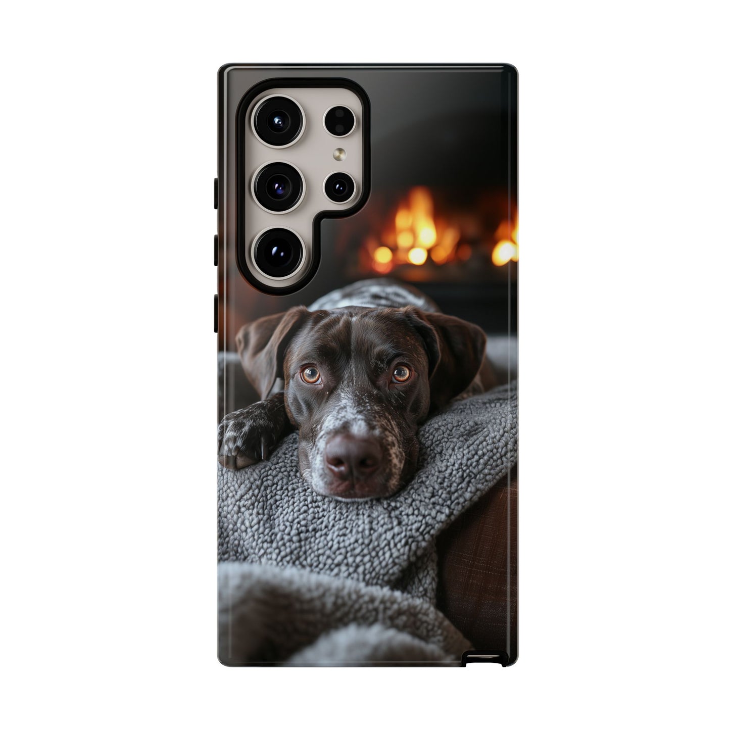 Cozy German Shorthaired Pointer Samsung Galaxy Case – Rustic Fireplace Protective Cover