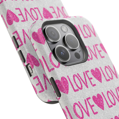 Pink Glitter Love Pattern – MagSafe iPhone Case