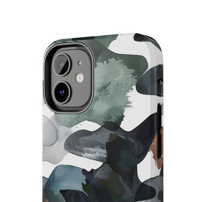 Moody Abstract Watercolor iPhone Case – Earthy Green and Charcoal Design