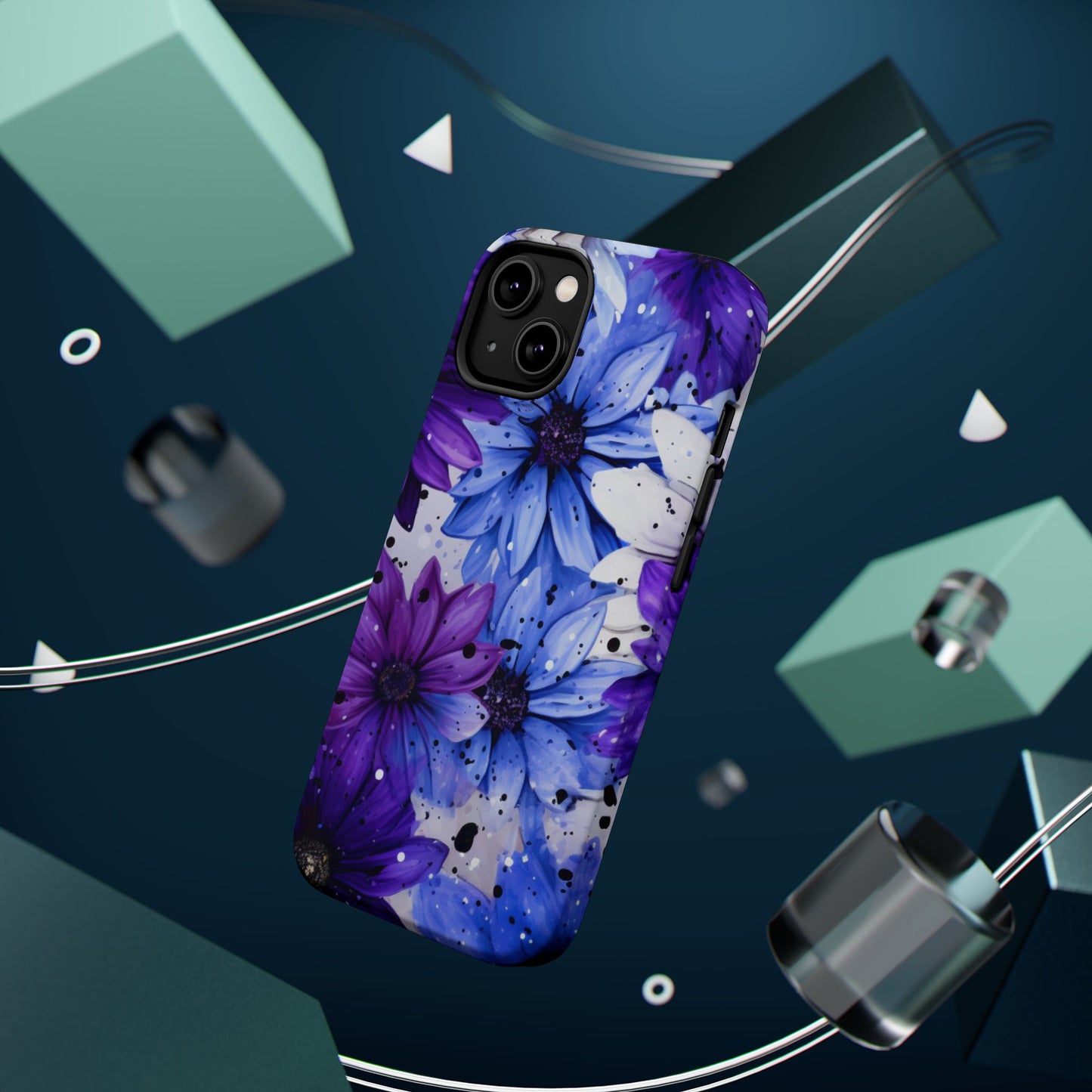 Vibrant Purple & Blue Floral Splash - MagSafe iPhone Series Case