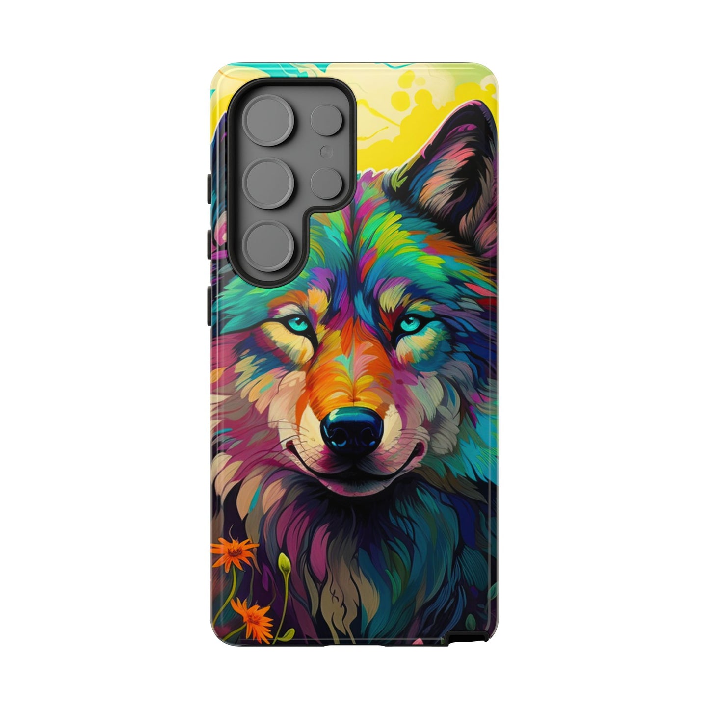 Rainbow Wolf in Bloom – Samsung Galaxy Case with Vivid Nature Design