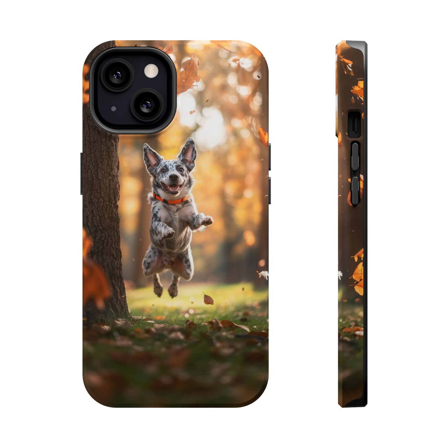 Energetic Blue Heeler Forest Pup MagSafe iPhone Case – Durable Outdoor-Inspired Design