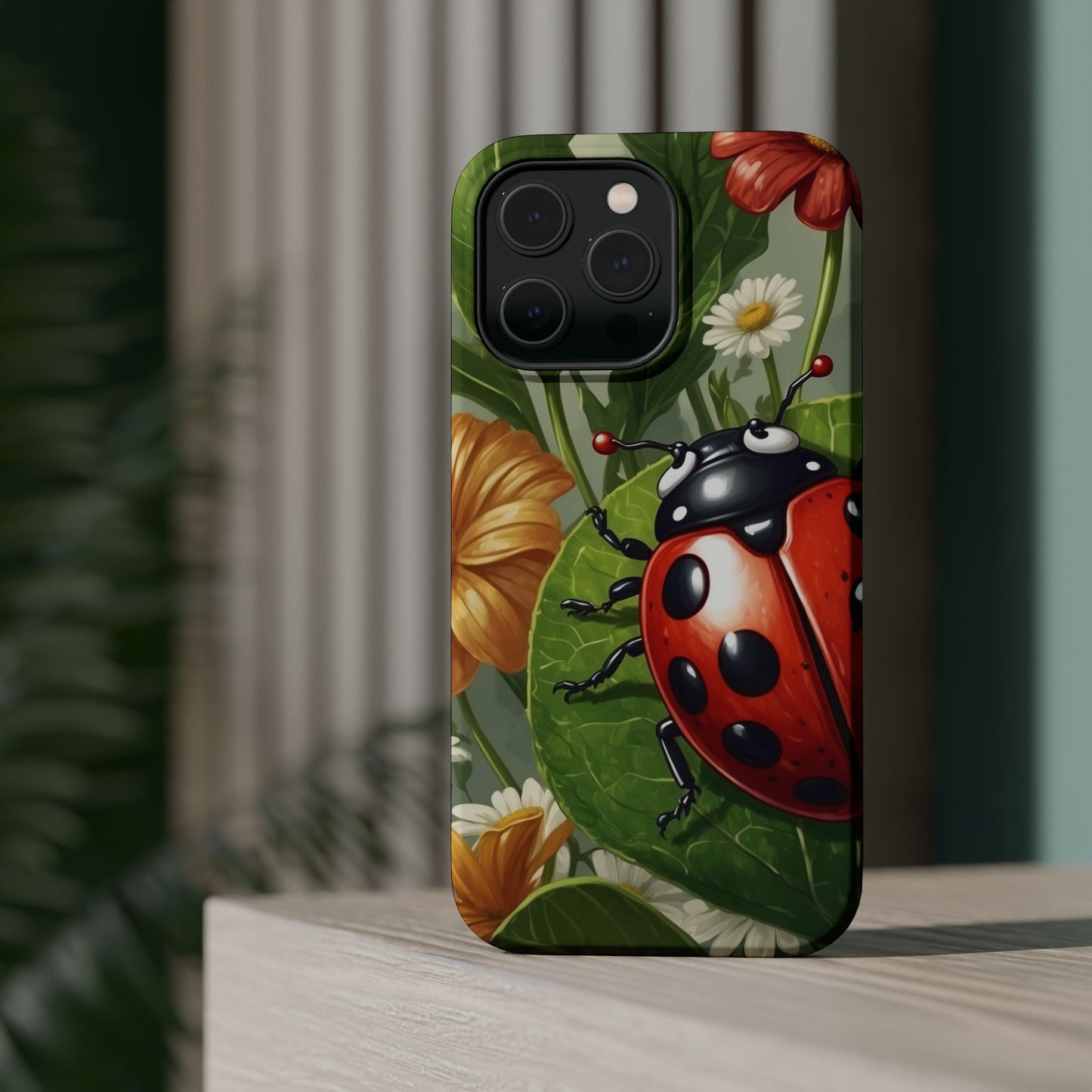 Ladybug Garden MagSafe iPhone Case – Whimsical Floral Design