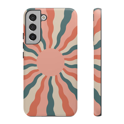 Retro Sunburst Samsung Galaxy Case – Bold 70s-Inspired Waves in Coral, Teal, and Cream