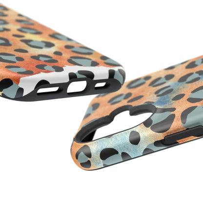 Sunset Watercolor Leopard Print Tough MagSafe iPhone Case – Artistic Animal Pattern with Dual-Layer Protection