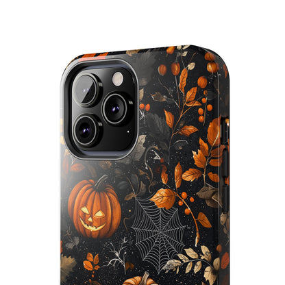 Elegant Halloween iPhone Case – Pumpkin Jack - o' - Lanterns, Cobwebs & Autumn Foliage Design - BOGO Cases