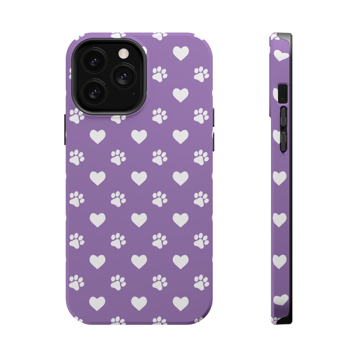 Lavender Paw Prints & Hearts Design - Adorable Pet Lover MagSafe iPhone Case