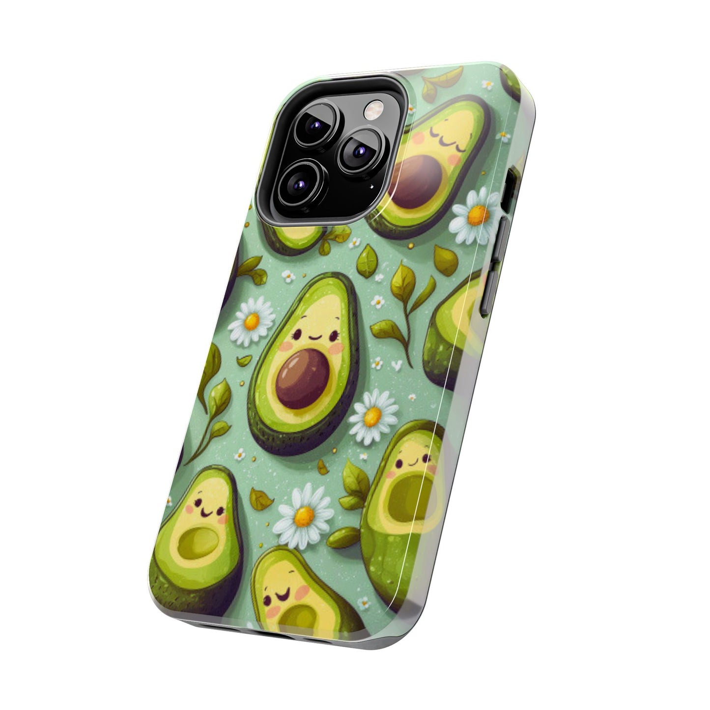 Cute Avocado iPhone Case – Adorable Kawaii Avocados with Daisies, Shock - Resistant - BOGO Cases