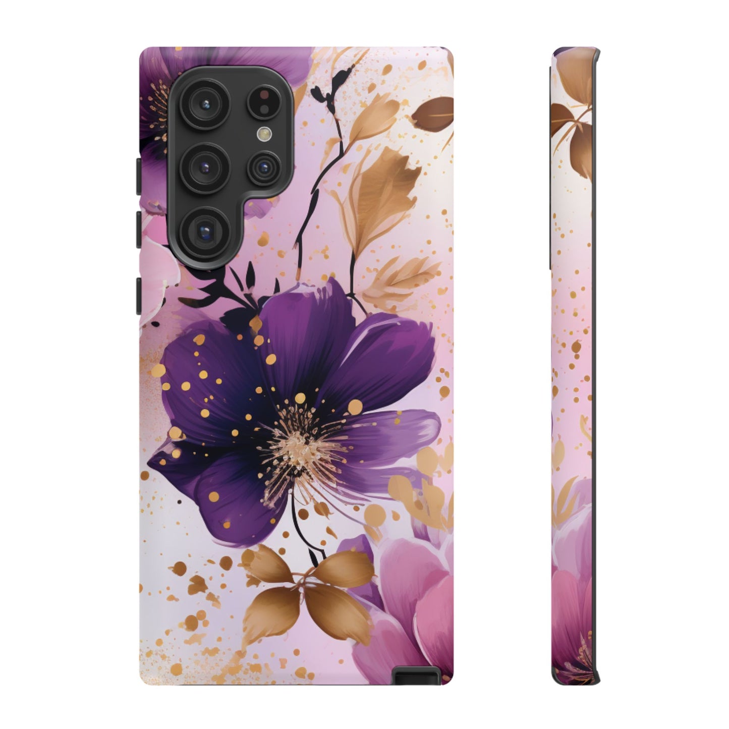 Elegant Purple & Gold Floral Samsung Galaxy Case - Luxe Flower Design