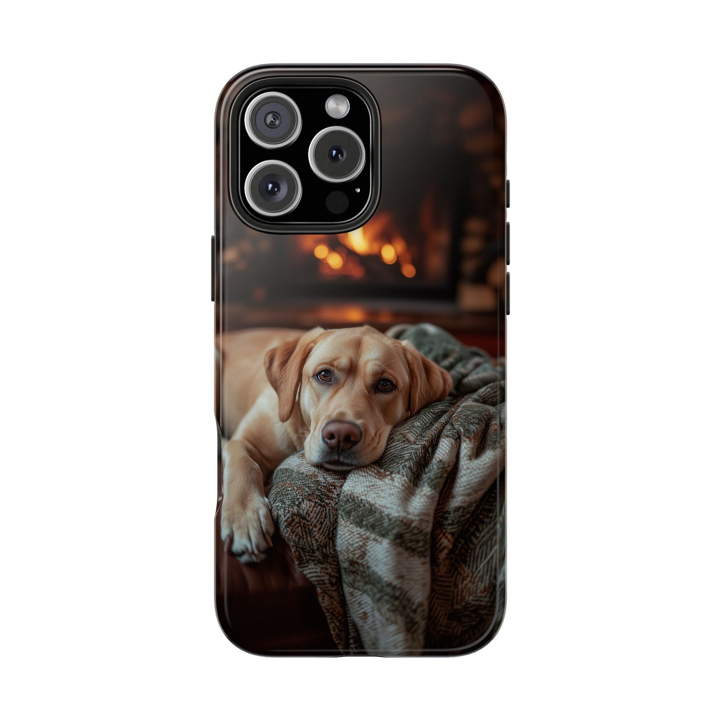 Cozy Labrador by Fireplace iPhone Case – Rustic Cabin Protective Cover