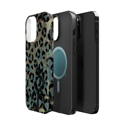 Moody Watercolor Leopard Print Tough MagSafe iPhone Case – Earthy Abstract Pattern with Dual-Layer Protection