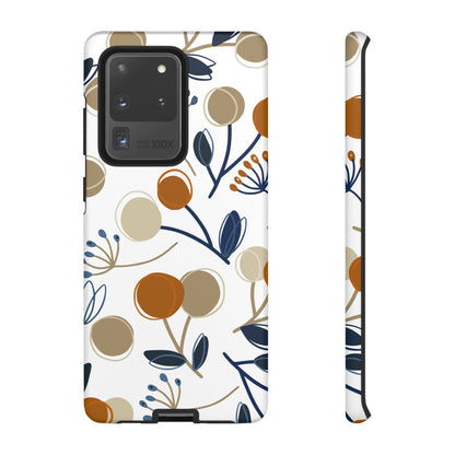 Modern Botanical Berries Tough Samsung Galaxy  Case – Earthy Tones & Navy Accents, Shock-Resistant