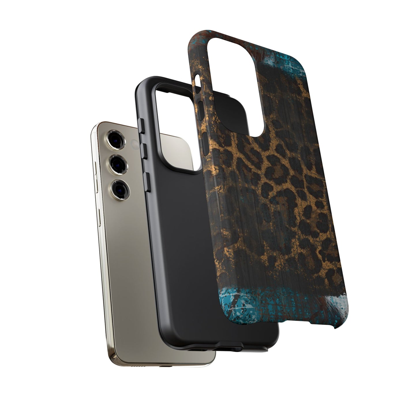 Boho Leopard and Turquoise Tough Samsung Galaxy Case – Rustic Western Design with Dual-Layer Protection