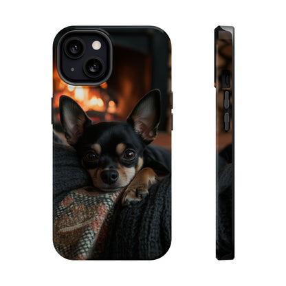 Cozy Chihuahua Fireplace MagSafe iPhone Case – Elegant and Functional Design