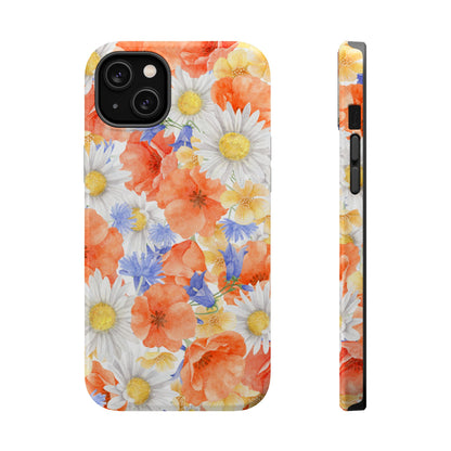 Watercolor Wildflower Pattern MagSafe iPhone Case – Durable Matte Finish with Daisy, Poppy & Cornflower Design