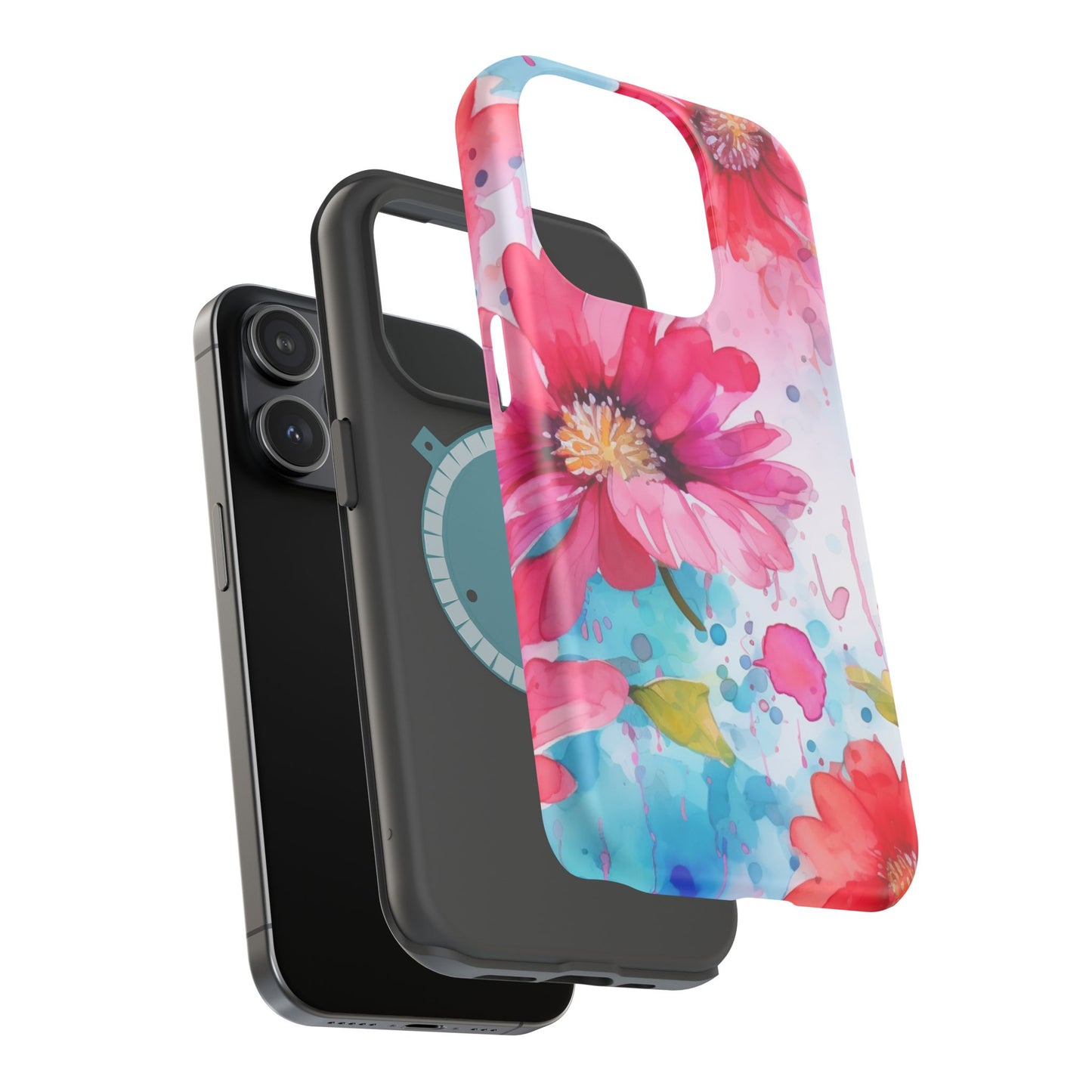 Vibrant Watercolor Red & Pink Floral - MagSafe iPhone Case