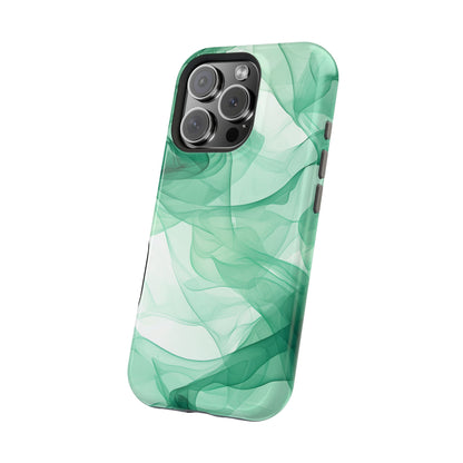 Translucent Flowing Green Fabric MagSafe iPhone Case – Elegant Fluid Design