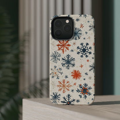 Rustic Orange and Blue Snowflake Pattern – MagSafe iPhone Series Case