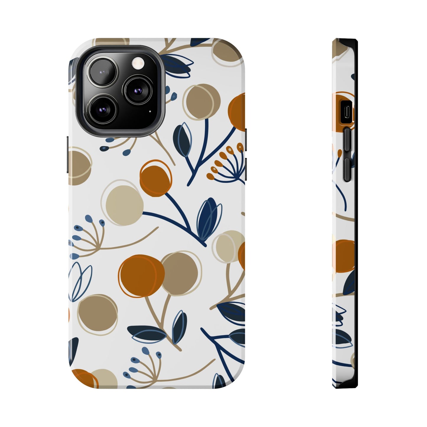 Modern Botanical Berries Tough iPhone Case – Earthy Tones & Navy Accents, Shock-Resistant