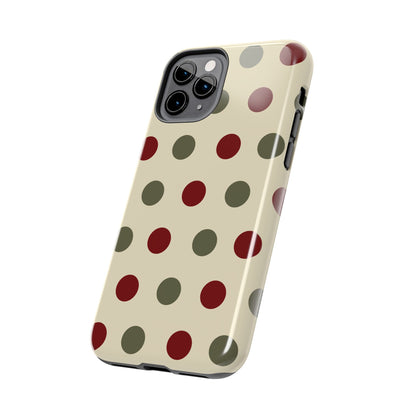 Red & Green Polka Dots on Cream – iPhone Case