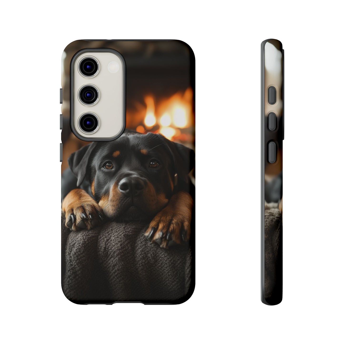 Cozy Rottweiler by the Fireplace Samsung Galaxy Case – Warm Rustic Design