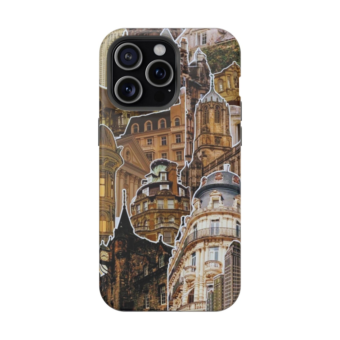 Vintage Architectural Collage MagSafe iPhone Case – Tough Dual-Layer Protection with Matte Finish