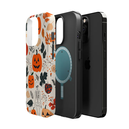 Spooky Pumpkin & Skeleton MagSafe iPhone Case – Halloween Jack-O'-Lantern Design