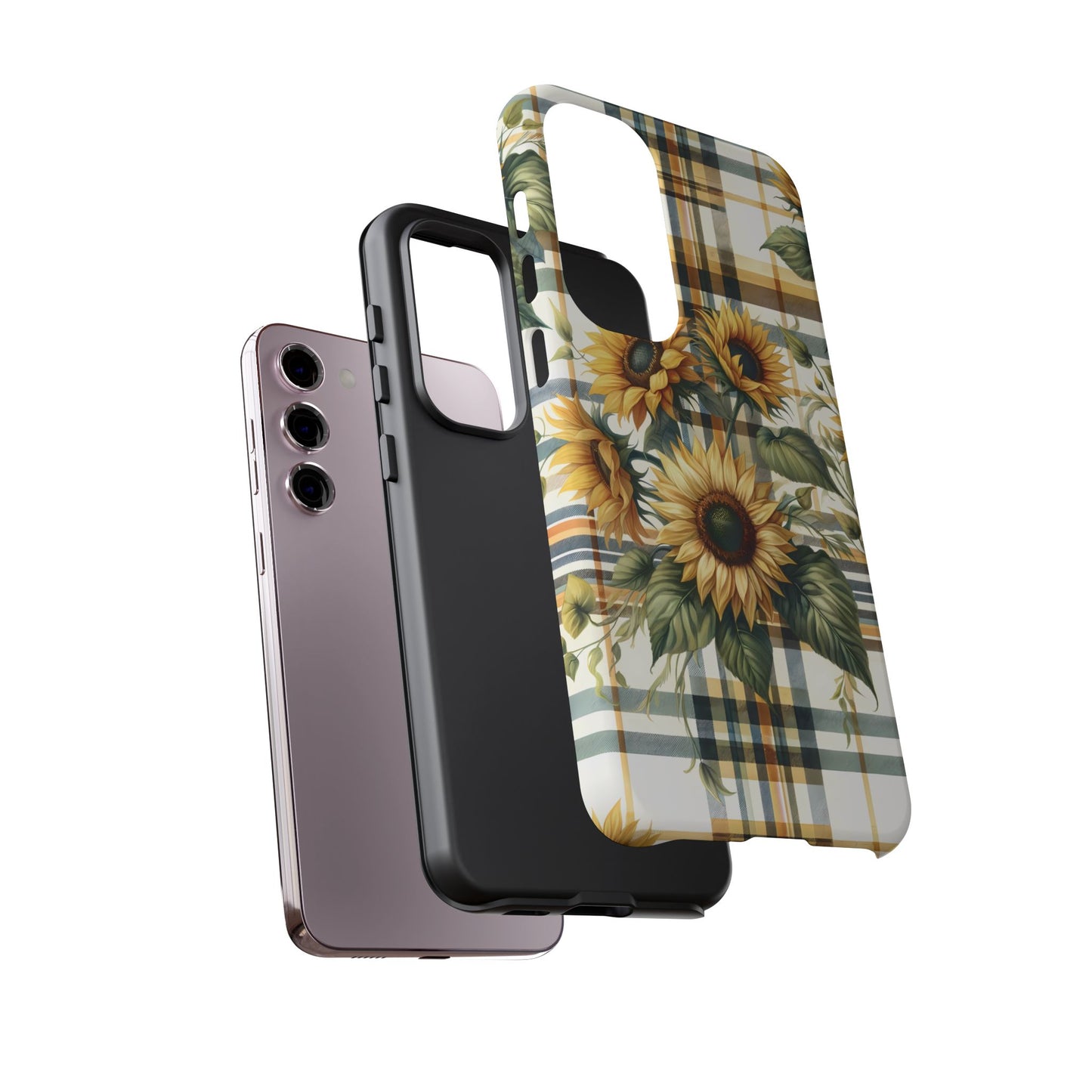 Cute Sunflower Phone Case - Sunny Blossom Plaid - Checkered Sunflowers Phone Case for iPhone & Samsung. Be Happy With These Bright Colors!