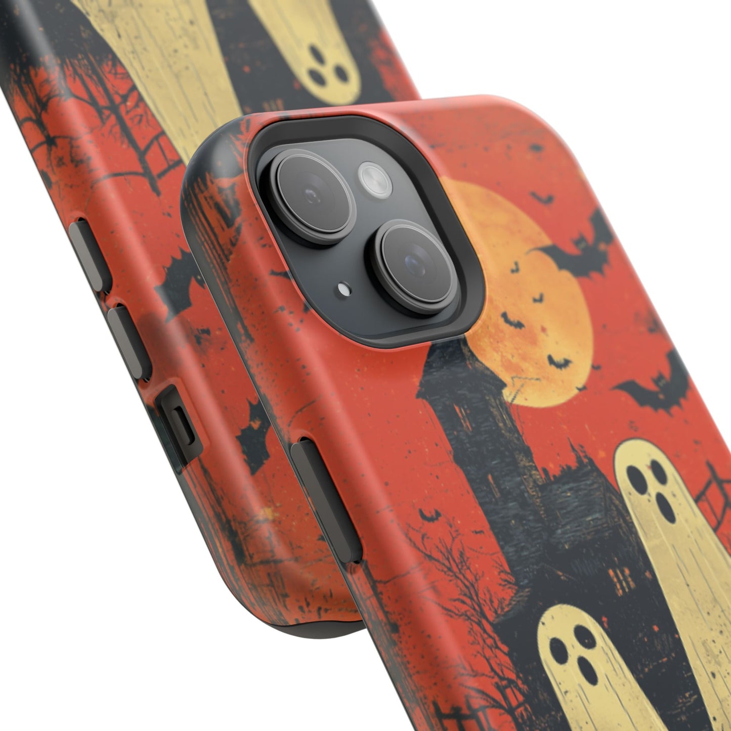 Haunted House & Ghosts MagSafe iPhone Case – Spooky Halloween Full Moon Design