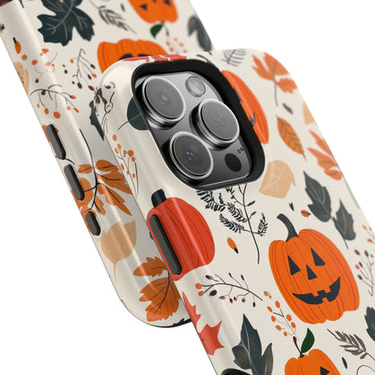 Spooky Pumpkin & Skeleton MagSafe iPhone Case – Halloween Jack-O'-Lantern Design