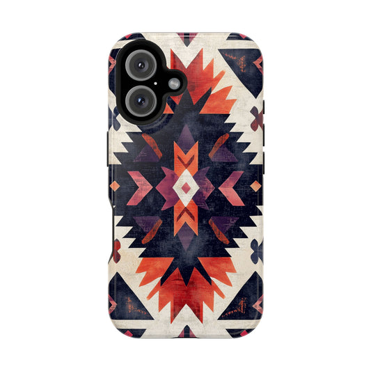 Boho Tribal Starburst Tough MagSafe iPhone Case – Vibrant Geometric Design, Dual-Layer Protection