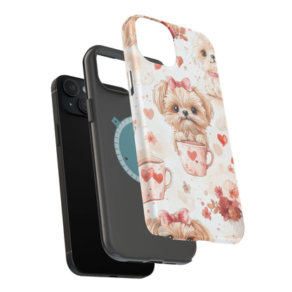 Puppies & Heart Mugs MagSafe iPhone Case – Sweet Dog & Floral Design, Shockproof & Slim