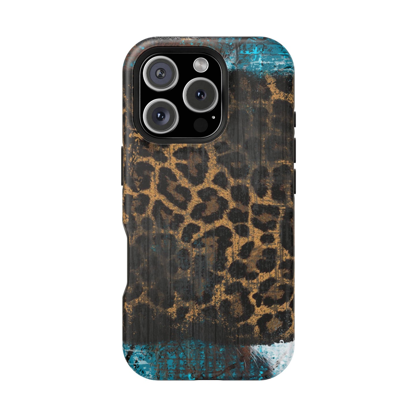 Boho Leopard and Turquoise Tough MagSafe iPhone Case – Rustic Western Design with Dual-Layer Protection