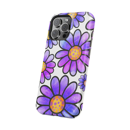 Purple Daisy Delight MagSafe iPhone Case – Slim Profile, Glossy Finish