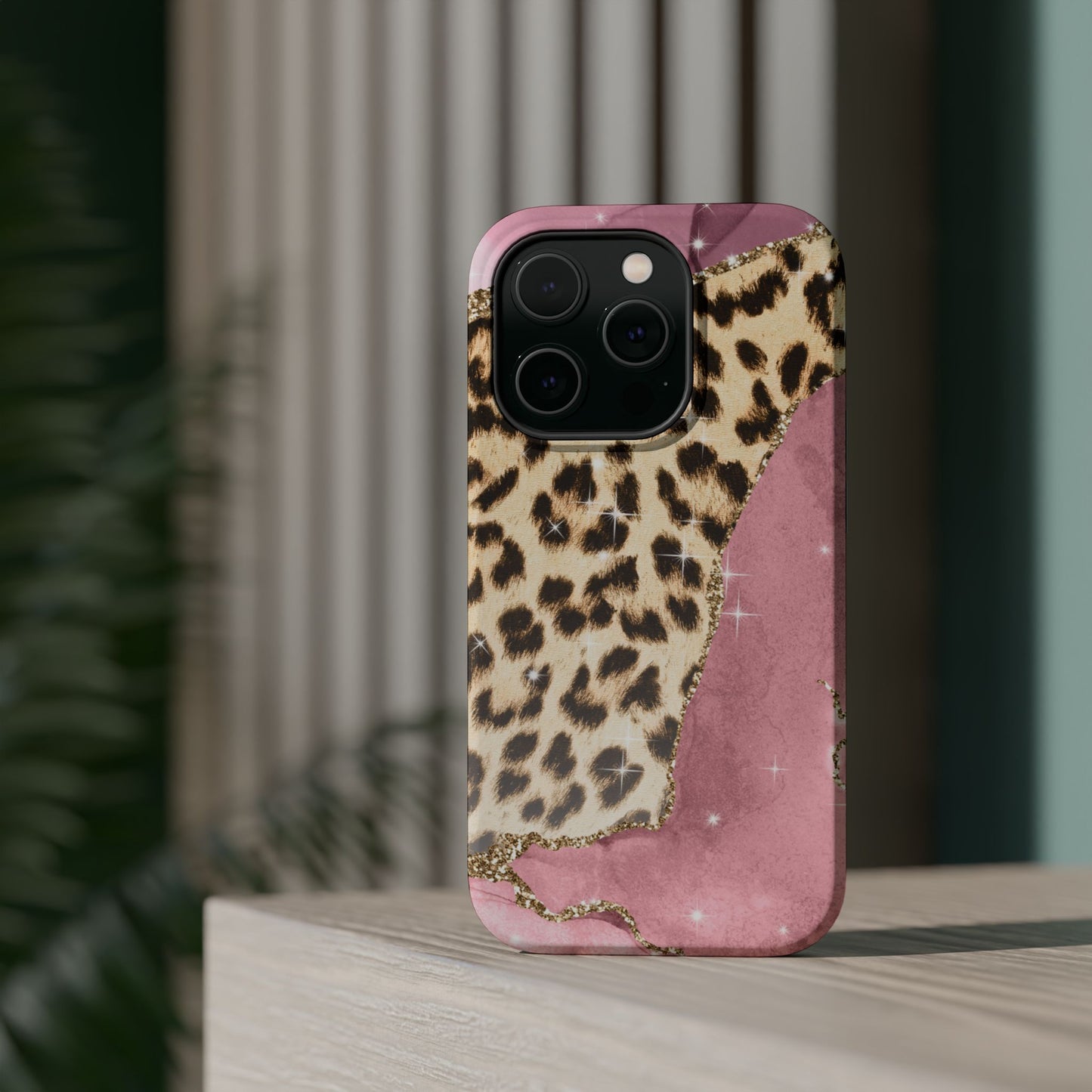 Pink Glam Leopard - MagSafe iPhone Series Case with Glitter Accents