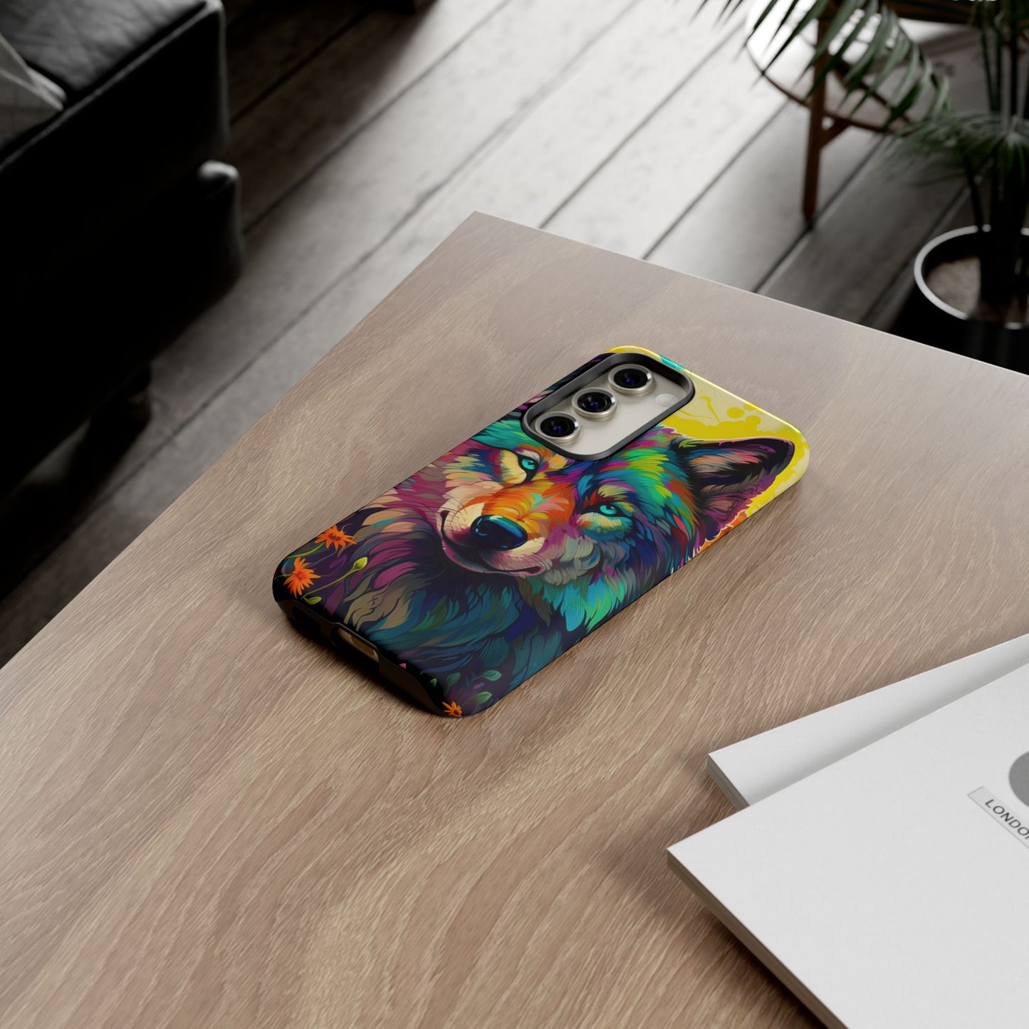 Rainbow Wolf in Bloom – Samsung Galaxy Case with Vivid Nature Design