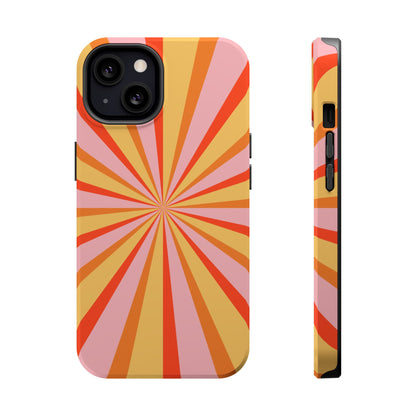 Bold Retro Sunburst MagSafe iPhone Case – Vibrant 70s-Inspired Rays in Orange, Pink, and Yellow