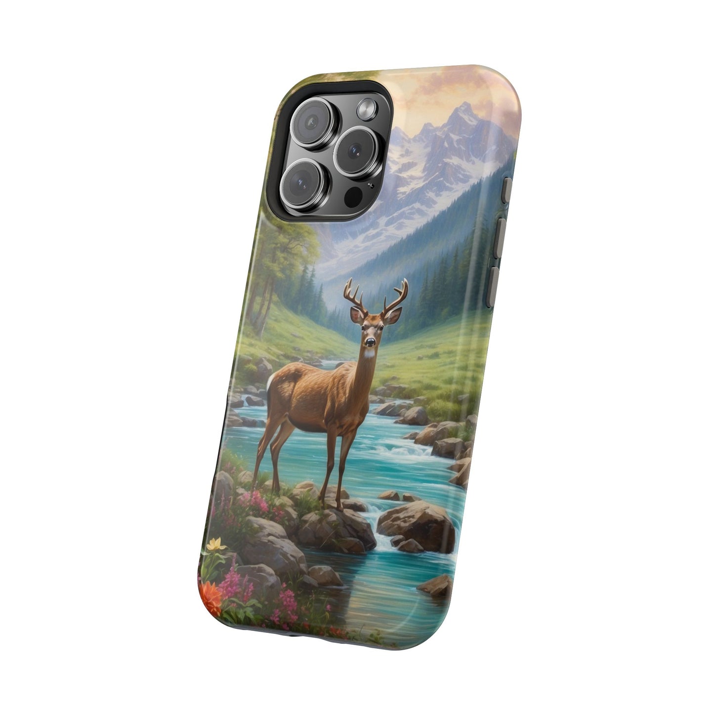 Alpine Serenity – Stag in Mountain Bliss MagSafe iPhone Cases