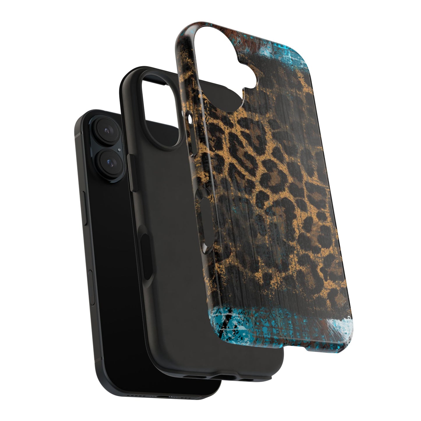 Boho Leopard and Turquoise Tough iPhone Case – Rustic Western Design with Dual-Layer Protection