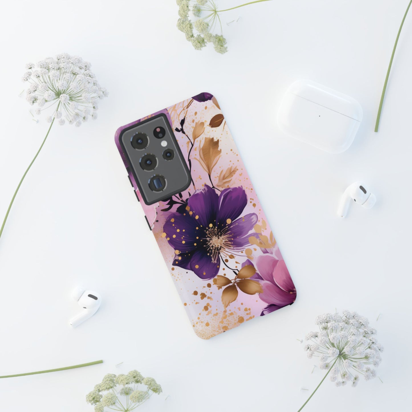 Elegant Purple & Gold Floral Samsung Galaxy Case - Luxe Flower Design