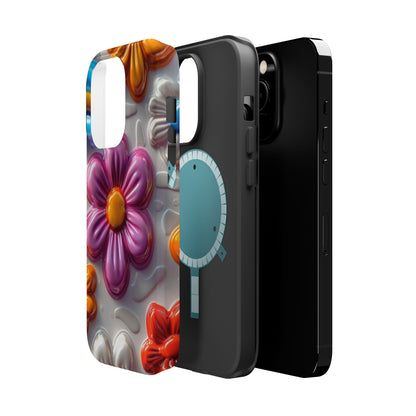 Glossy 3D Floral MagSafe iPhone Case – Colorful Flower Pattern, Durable Protection