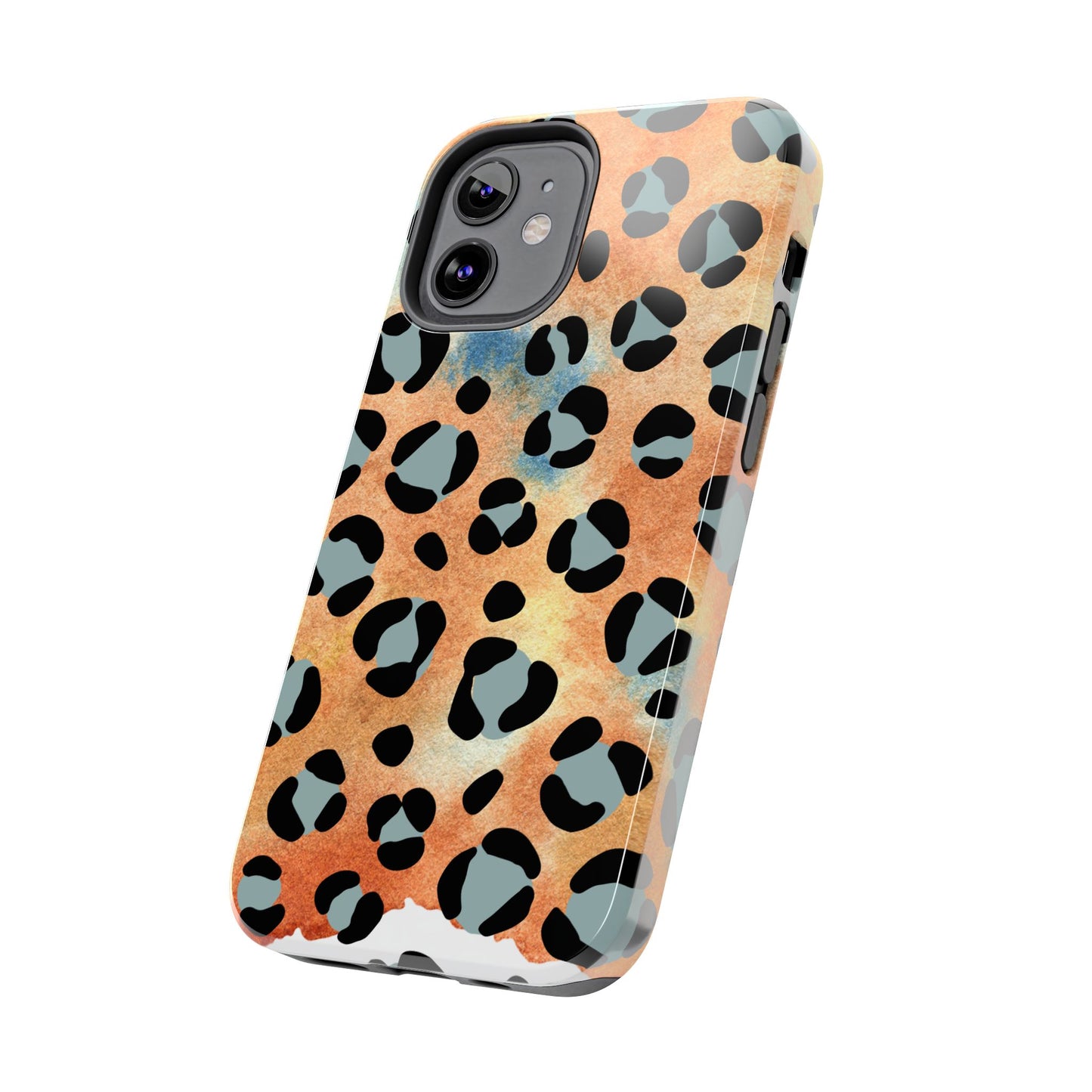 Sunset Watercolor Leopard Print Tough iPhone Case – Artistic Animal Pattern with Dual-Layer Protection