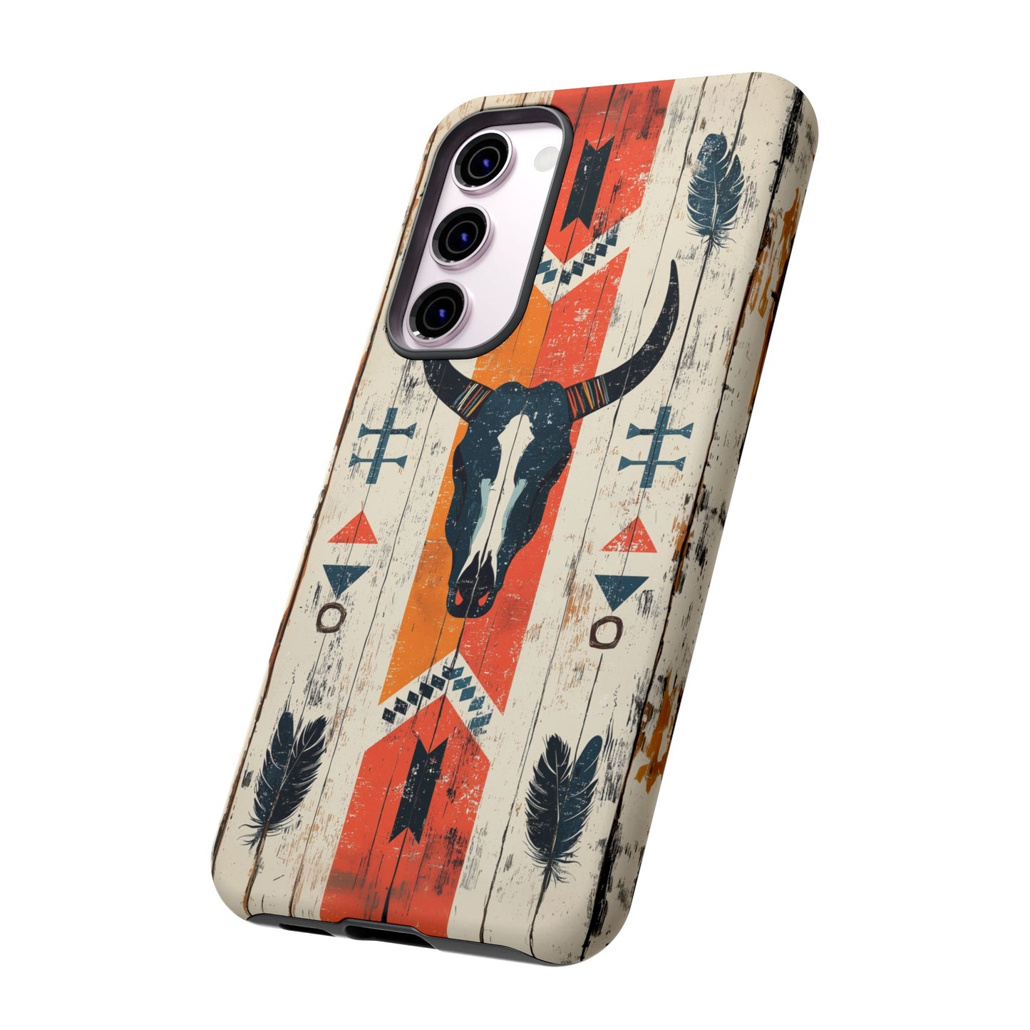 Rustic Western Bull Skull Tough Samsung Galaxy Case – Distressed Wood Design, Dual - Layer Protection - BOGO Cases