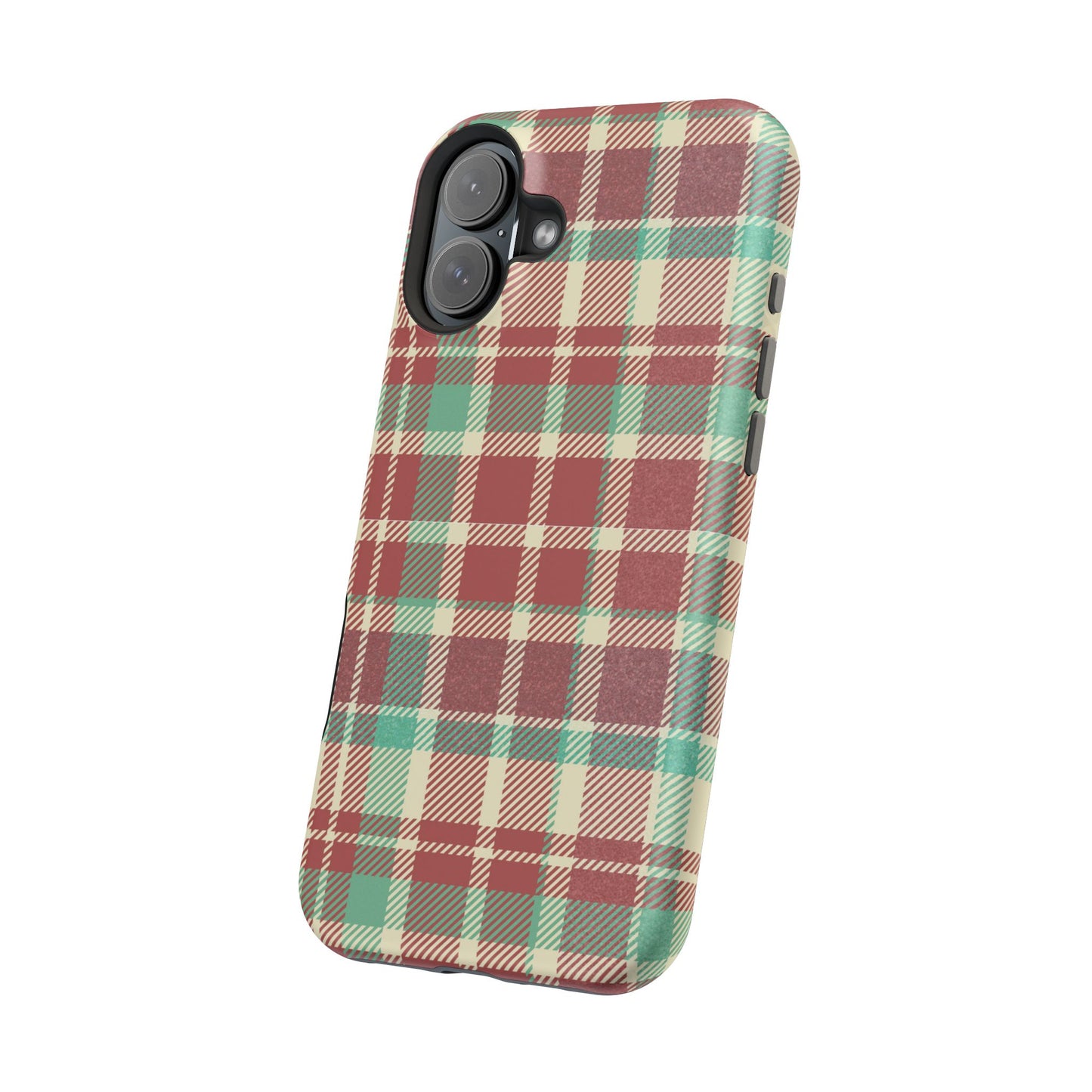 Retro Red & Cream Plaid – MagSafe iPhone Case with Classic Elegance